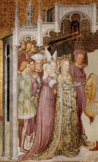 Ahistorische Phantasiedarstellung Theudelindes, Fresko von Zavattari (Kapelle der Theudelinde, Monza, 1444)